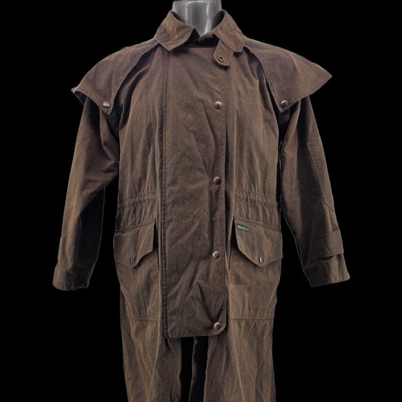 Outback Trading Co Bush Trader Duster Coat Mens Brown Waxed Oilskin Western Sz S - Picture 1 of 16